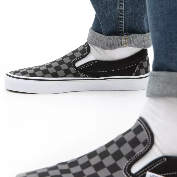 Vans Checkerboard Classic Slip-On Shoes Black/Pewter Checkerboard