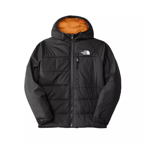 North Face Boys' Reversible Perrito Jacket Black - Cone Orange Front